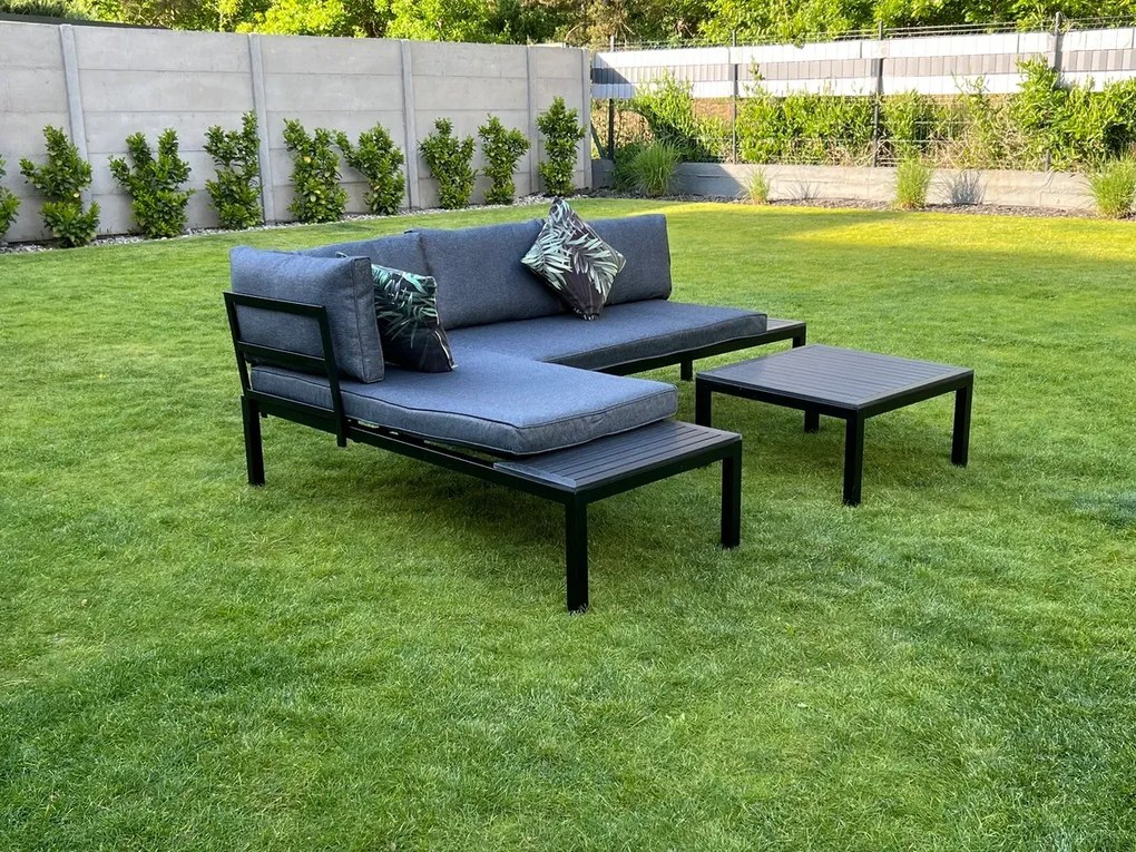 Zestaw 2 x Sofa Narożna Dwuosobowa Stalowa VENTO Stolik Kawowy Czarny