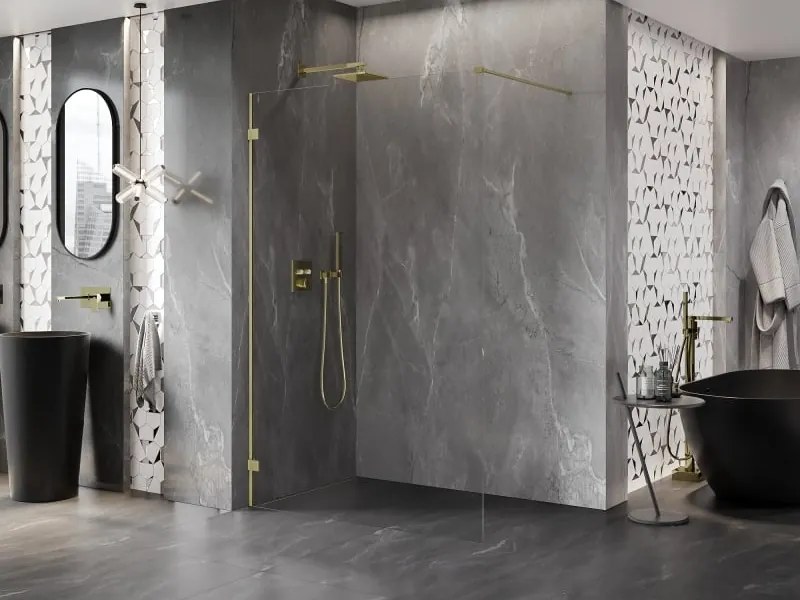 Mexen Lunar ścianka prysznicowa Walk-in lewa 150 x 200 cm, transparent 8 mm, złota szczotkowana - 830-150-000-55-00-L