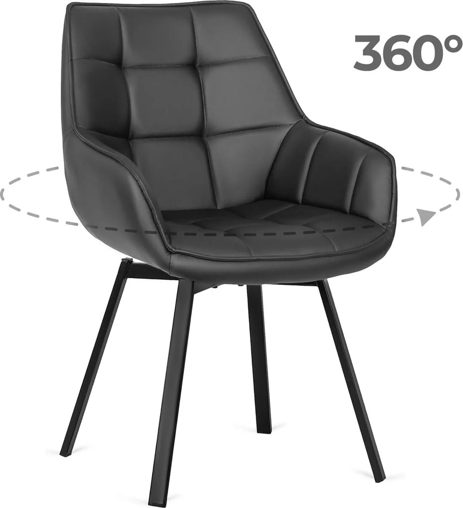 Krzesło Tapicerowane Obrotowe do Salonu LUNA Czarne Ekoskóra Nowoczesne Loft
