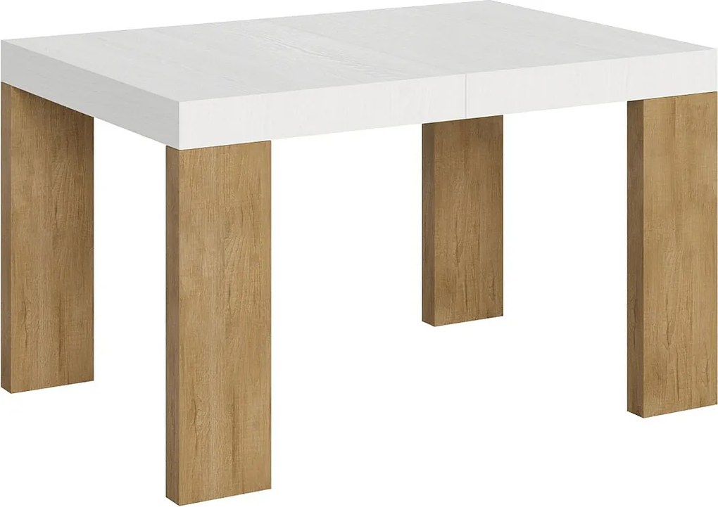 Stół rozkładany 90x130/234 cm Roxell Mix Biały jesionowy blat - Nogi z naturalnego dębu