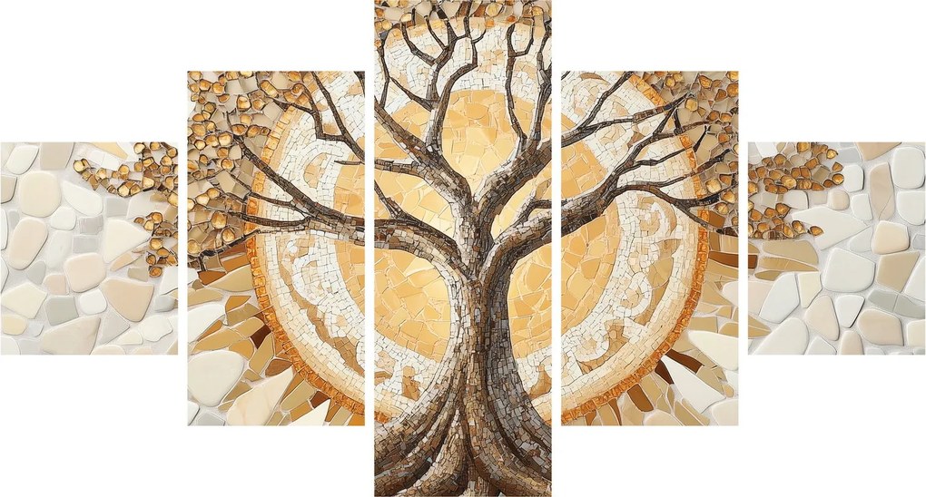 Obraz – Złote drzewo życia w mozaice (125x70 cm)