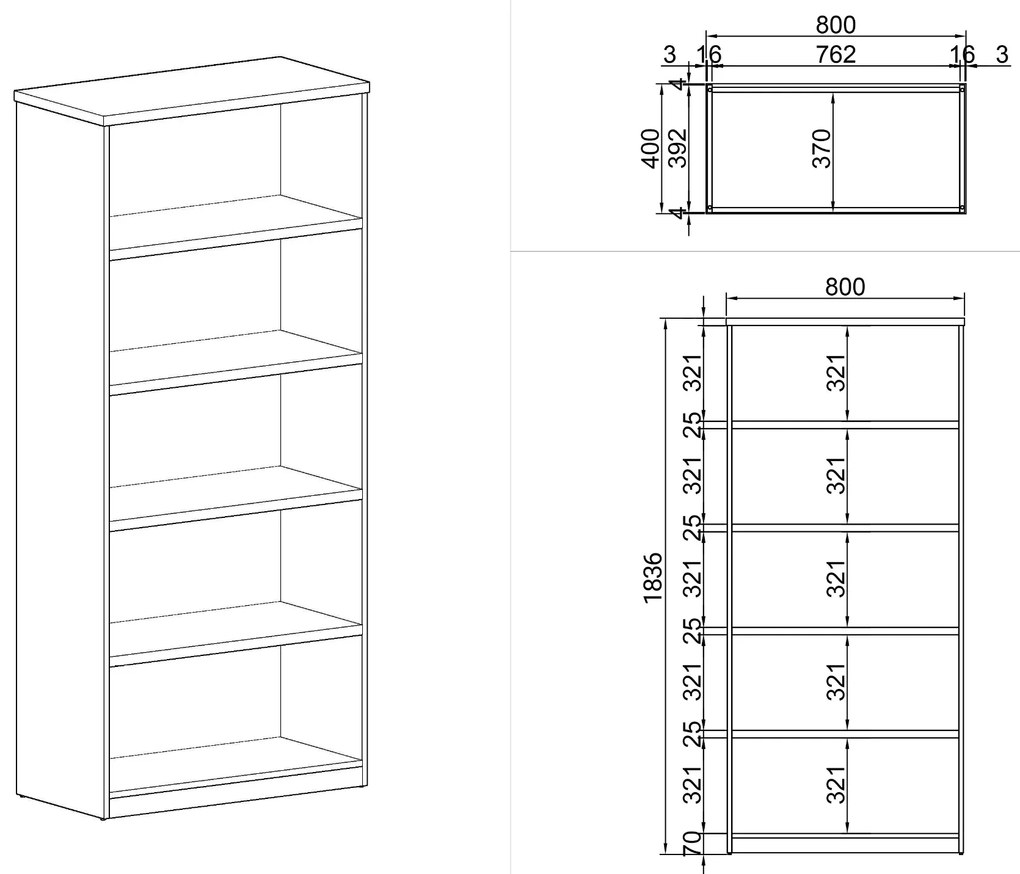 Szafka bez drzwi ARRISTO LUX, 800 x 400 x 1836 mm, brzoza