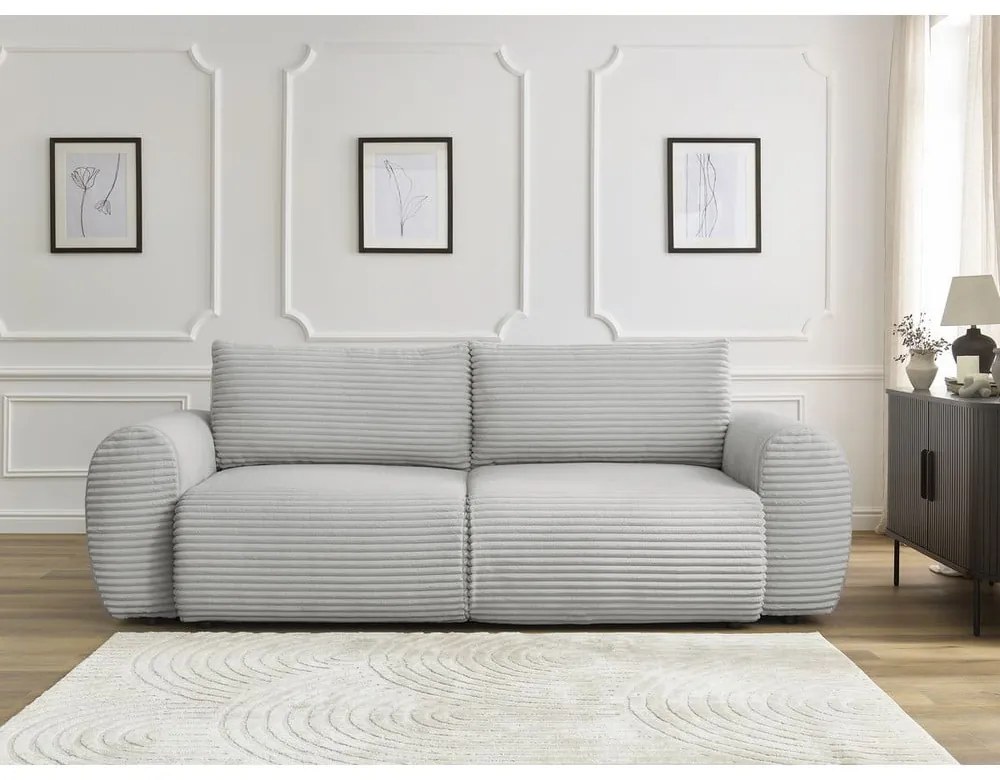 Jasnoszara sztruksowa rozkładana sofa 257 cm Lucien – Bobochic Paris