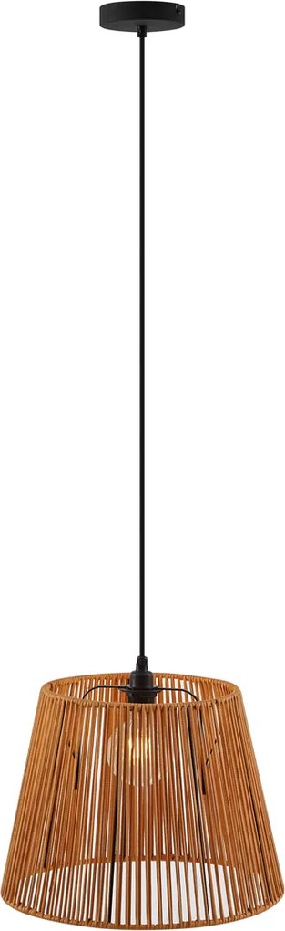 Zewnętrzna lampa wisząca czarna z pomarańczowym kloszem z liny IP44 - Cava Jayla