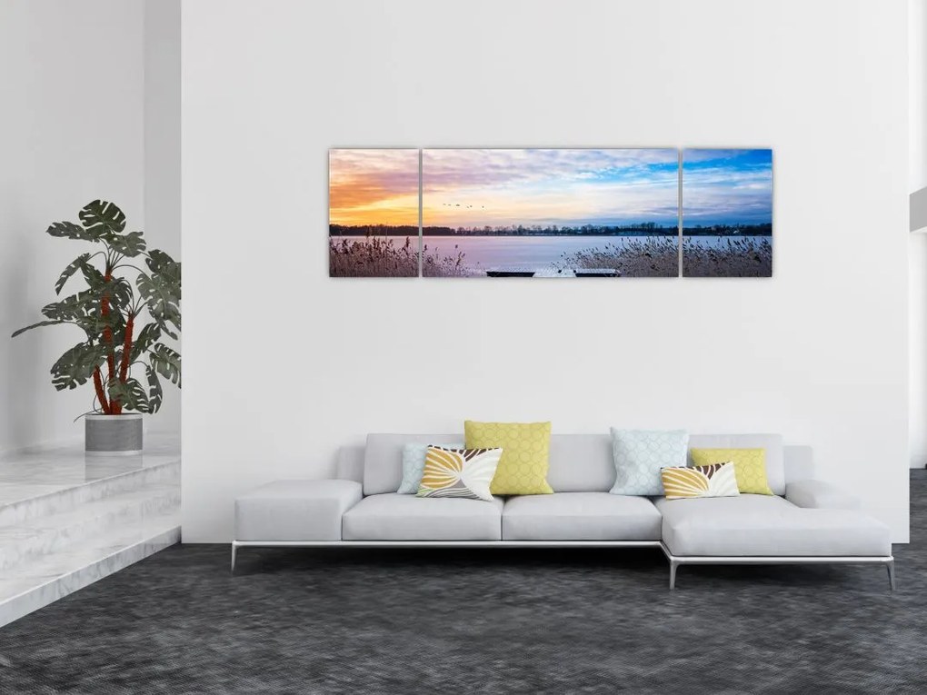 Obraz - Zamarznięte jezioro, Ełk, Mazury, Polska (170x50 cm)