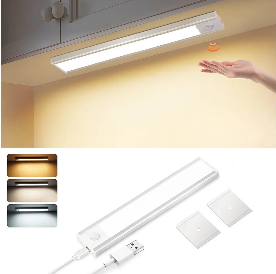NETTLIFE Oświetlenie podszafkowe LED z czujnikiem ruchu, ładowane przez USB, 1500 mAh, idealne do szafy, przedpokoju lub garderoby