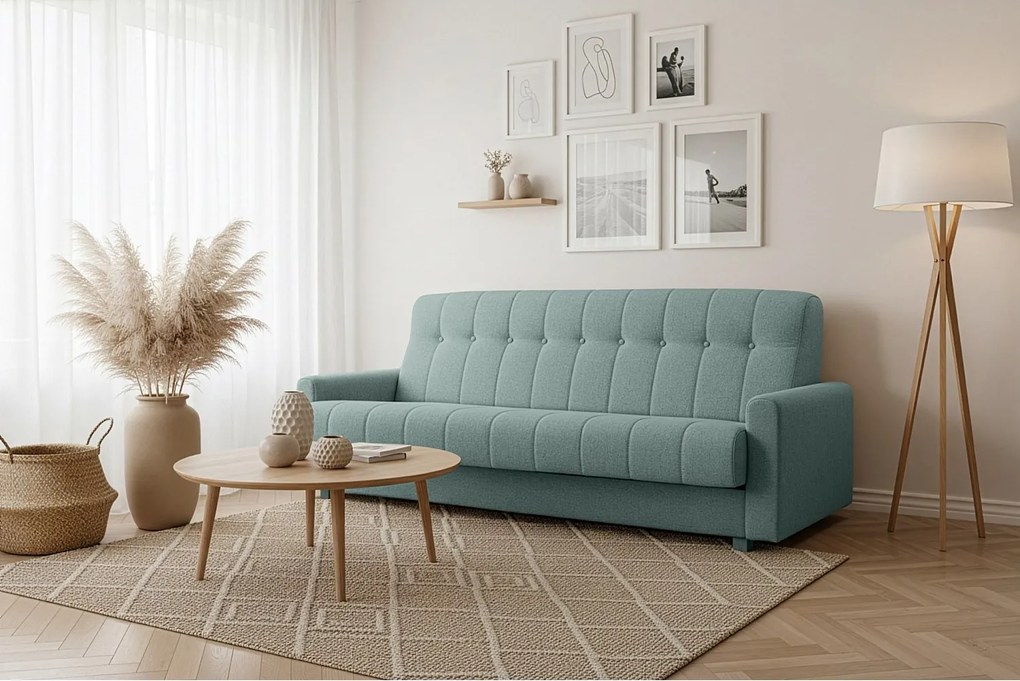 Wersalka Herbi z funkcją spania, do salonu, tkanina Herbi, błękit