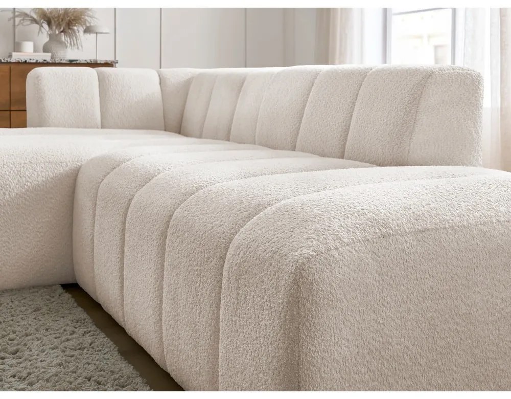 Biały narożnik z materiału bouclé (lewostronny/z szezlongiem) Annecy – Bobochic Paris