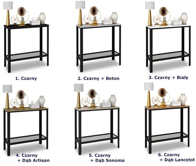 Minimalistyczna konsola z metalowym stelażem czarny + dąb sonoma G4-R49