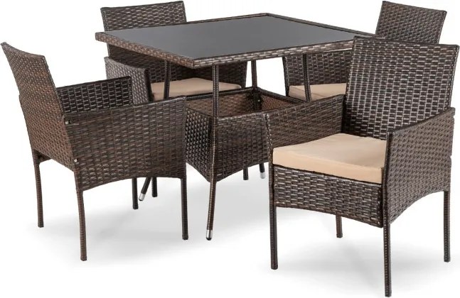 Zestaw Mebli Ogrodowych MORADO Stół i 4x Krzesło Brązowy/Beżowy Technorattan Nowoczesny