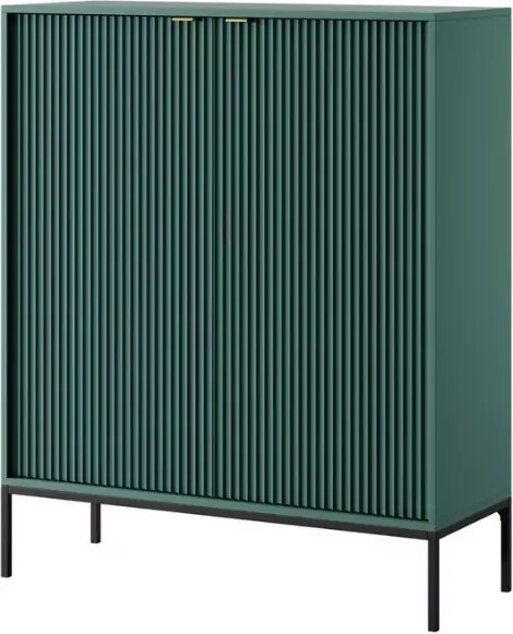 Cubero komoda wysoka 2-drzwiowa 140 cm nowoczesna z ryflowanymi frontami i metalowymi nogami