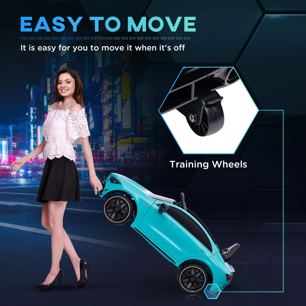 AIYAPLAY Elektryczne auto dla dzieci, sterowane zdalnie, z kółkami treningowymi, światłami LED, klaksonem, dla dzieci w wieku 3-6 lat, Błękitny