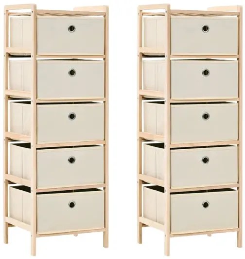 Komplet drewnianych regałów z 5 koszami z tkaniny N0-P50