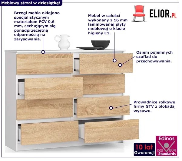 Skandynawska komoda do salonu biała + dąb sonoma C2-T90