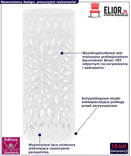 Biały ażurowy metalowy stojak na parasole - Kaspo