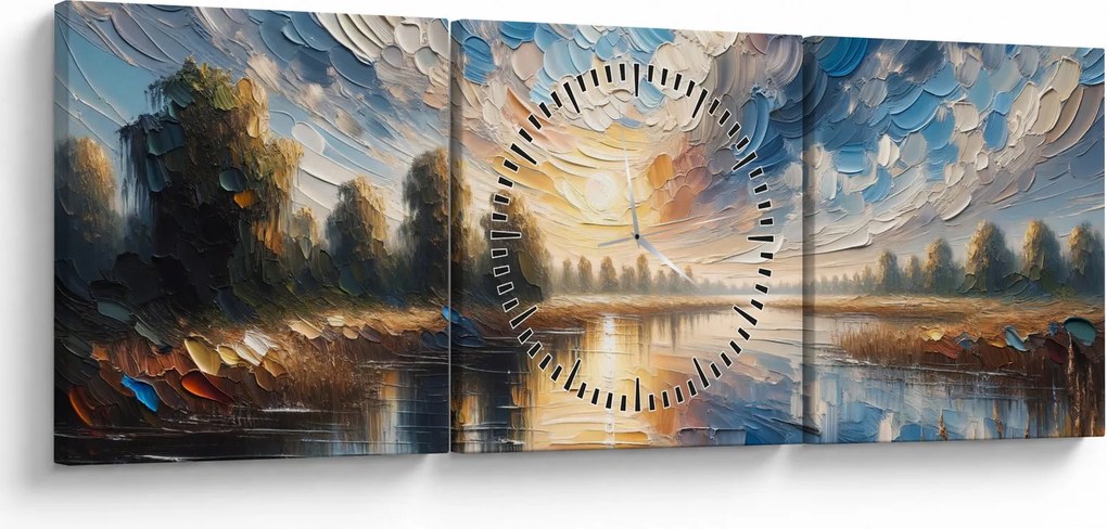 Obraz - Obraz słońca nad wodą (z zegarem) (90x30 cm)
