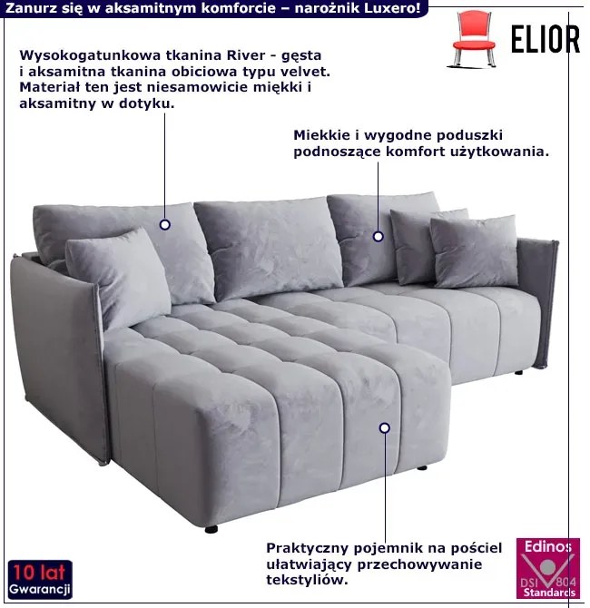 Błękitna welurowa sofa w kształcie litery L M7-M49