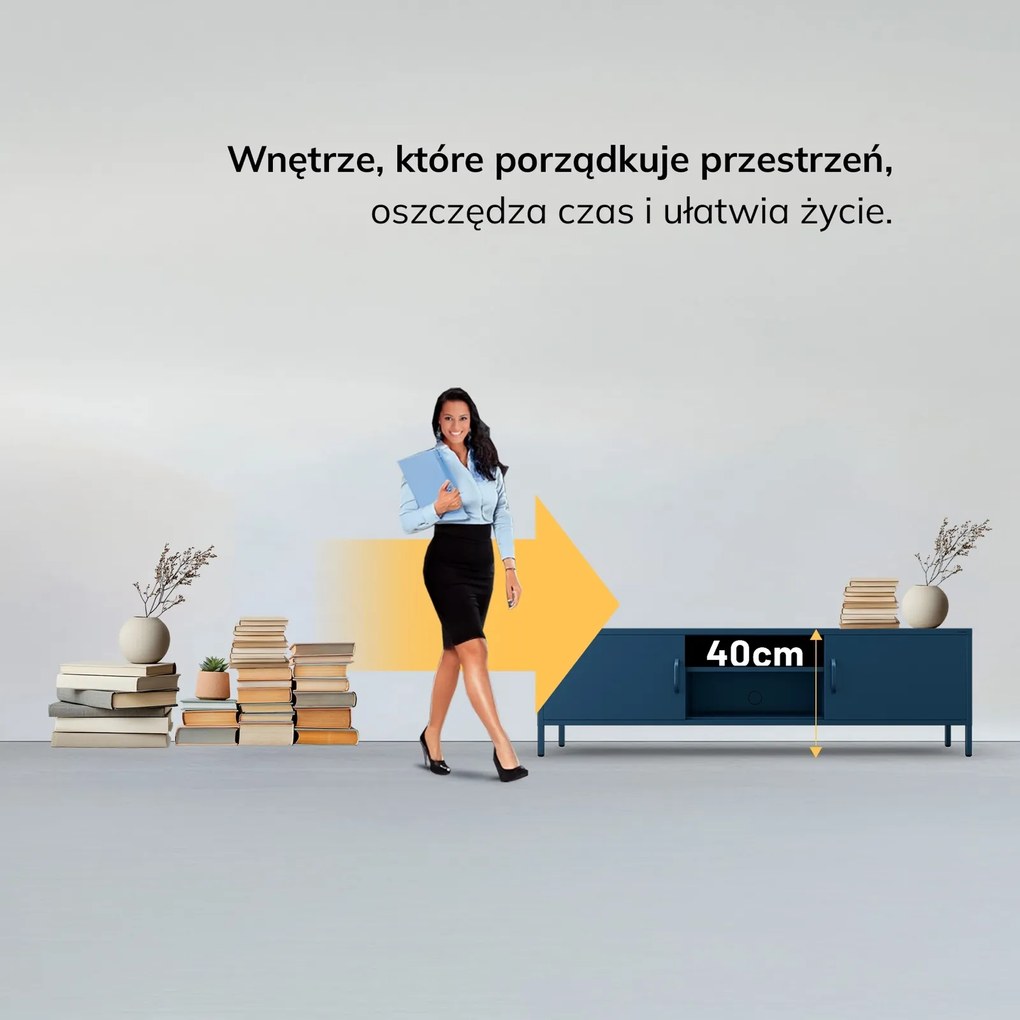 Metalowa szafka RTV Modern Rosaria XL, kolor granatowy