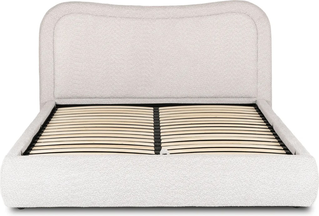 Łóżko Tapicerowane 160x200 cm HAGA ze Stelażem i Pojemnikiem Dwuosobowe Boucle Szare