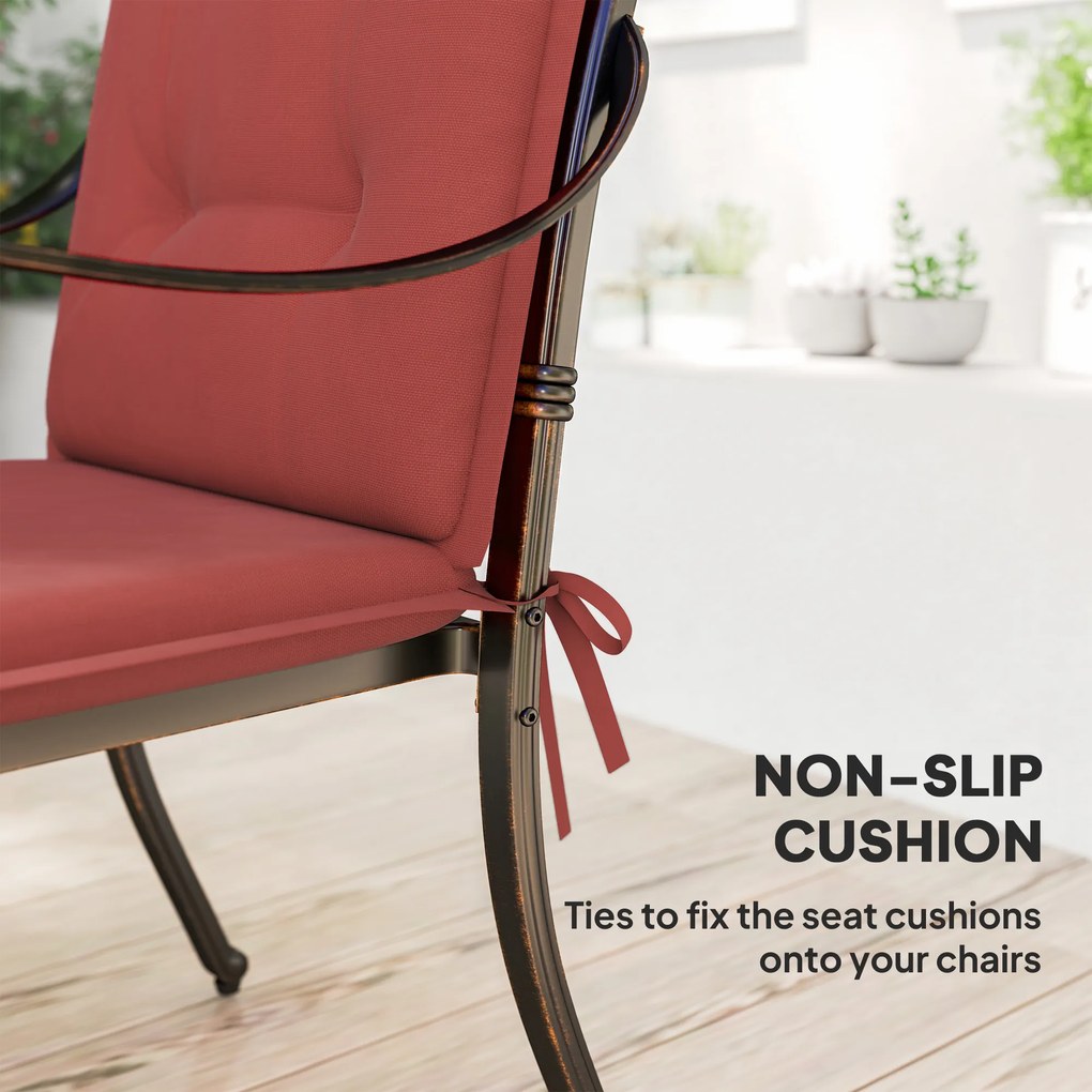 Outsunny Zestaw 4 Poduszek na Krzesła 108 x 50 x 5 cm z Paskami, Do Użytku Zewnętrznego i Wewnętrznego Bordowy