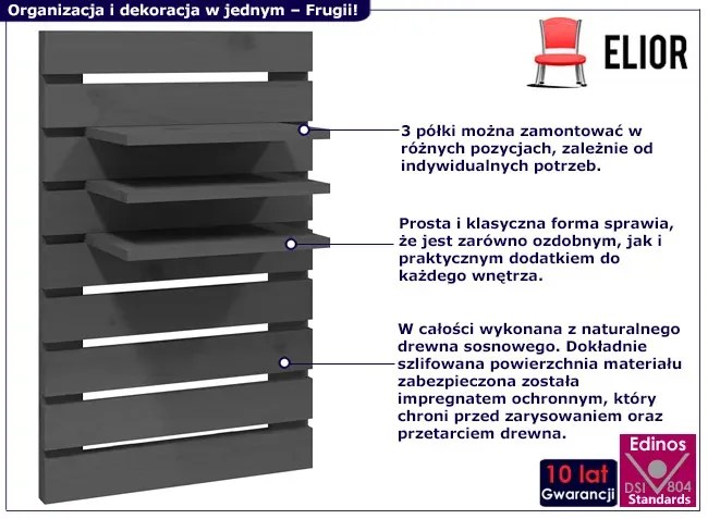 Komplet 2 szarych ściennych półek Z2-D29