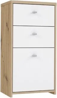 Wąska komoda z 2 szufladami i szafką Best Chest 211, biały/dąb artisan
