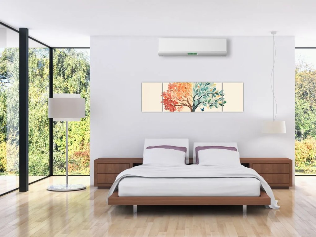 Obraz – Podwójne drzewo z motylem (170x50 cm)