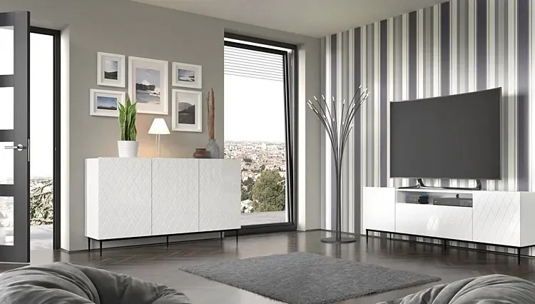 Komoda biały mat + czarna rama F3-G57