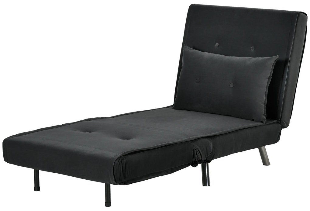 HOMCOM Fotel do wypoczynku z funkcją spania, fotel rozkładany, ozdobny przeszycia, aksamit, 77 cm x 88 cm x 83 cm, czarny