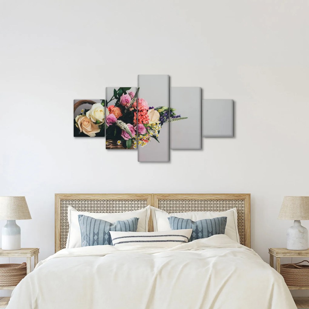 Obraz kosza z kwiatami (125x70 cm)