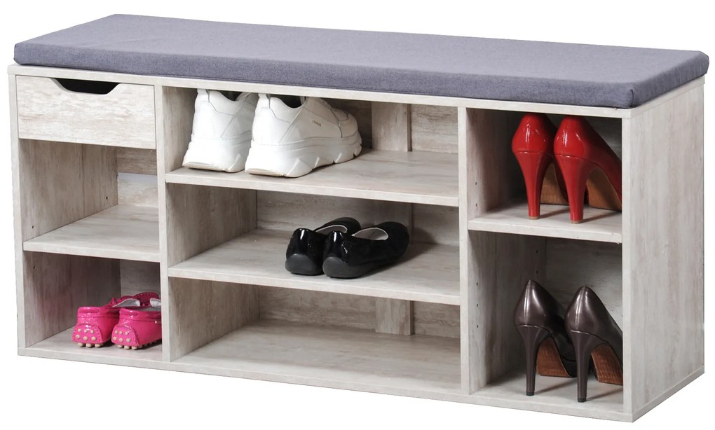 Szafka na buty z szufladą i miękkim siedziskiem, 101 x 29 x 48 cm