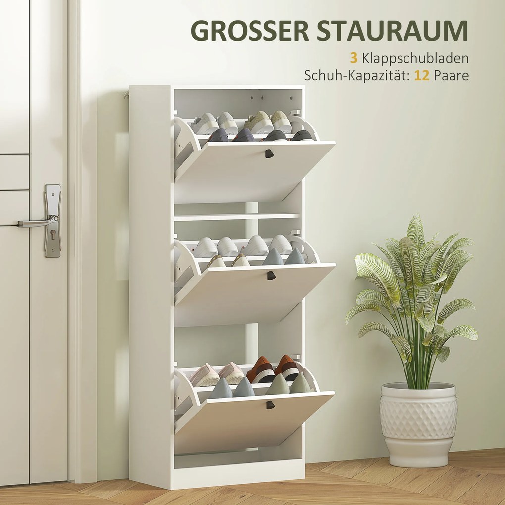 HOMCOM Szafka na Buty, 3 Szuflady, na do 12 Par Butów, Płyta Wiórowa, Biała