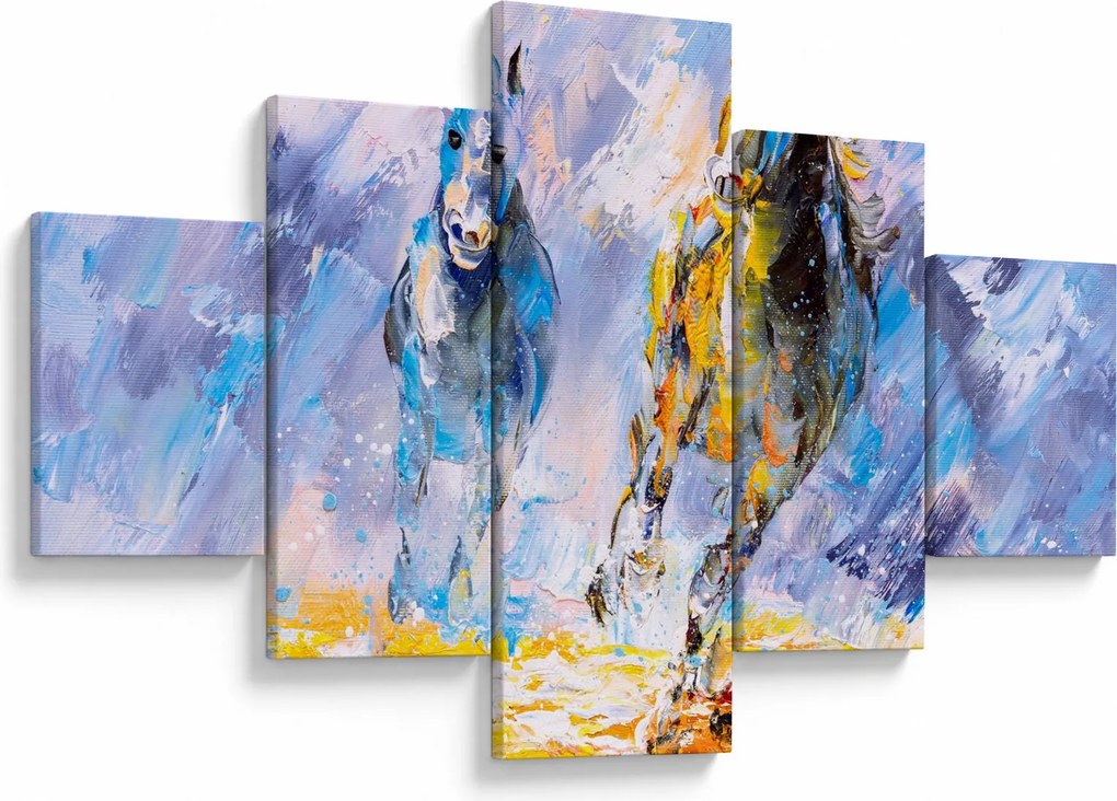 Obraz biegnących koni, obraz olejny (125x70 cm)
