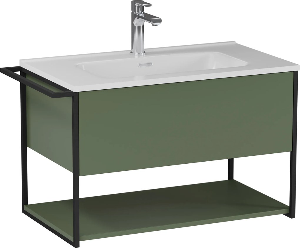 Szafka łazienkowa wisząca zielona loftowa 80 x 45 cm z umywalką z otworem VALO