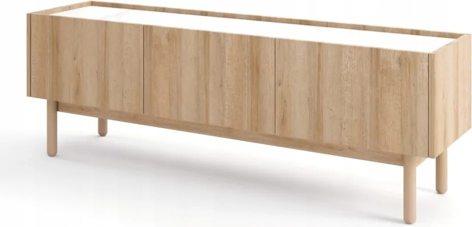 Stylowa Komoda BOHA, Dąb Riviera, 144x48x37 cm, blat Marmur Bianco
