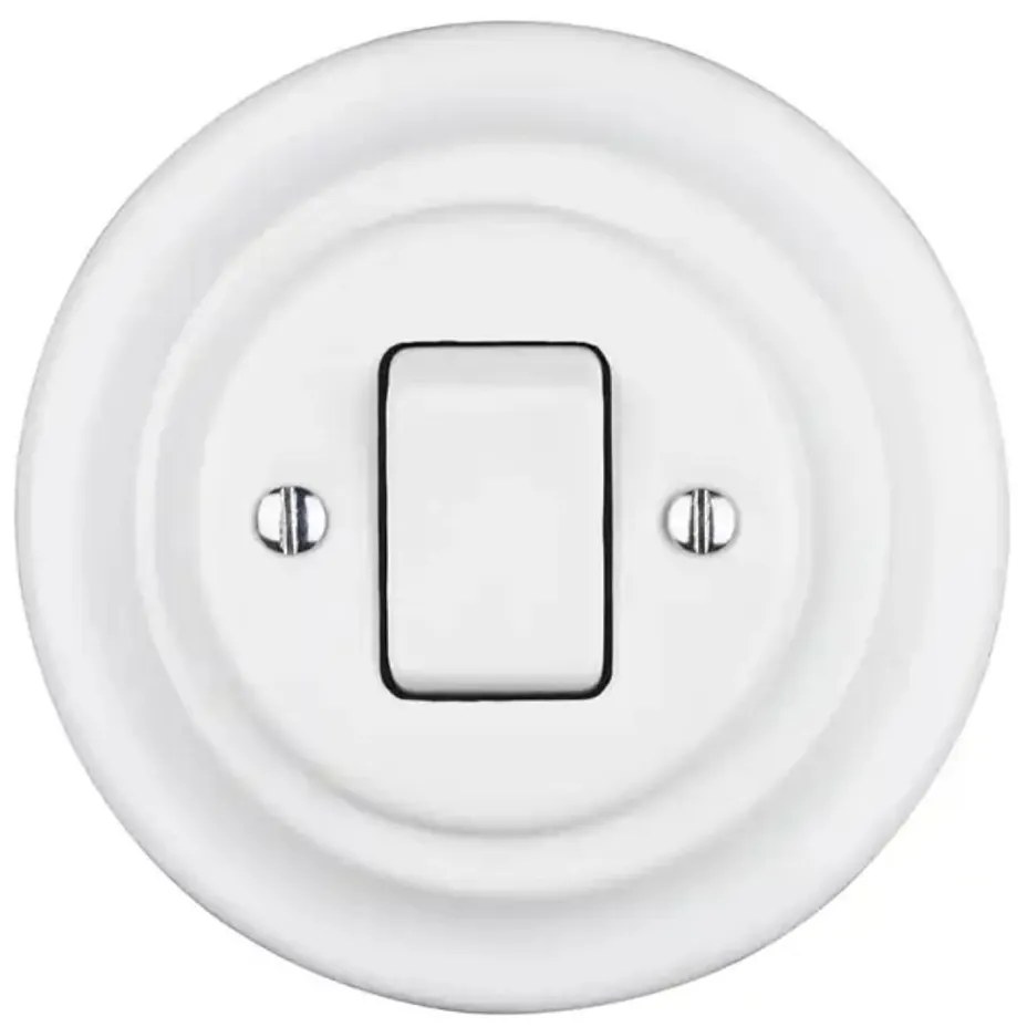Bohemia-Design - Porcelanowy retro jednoprzyciskowy wyłącznik z ramką nr. 7 biały
