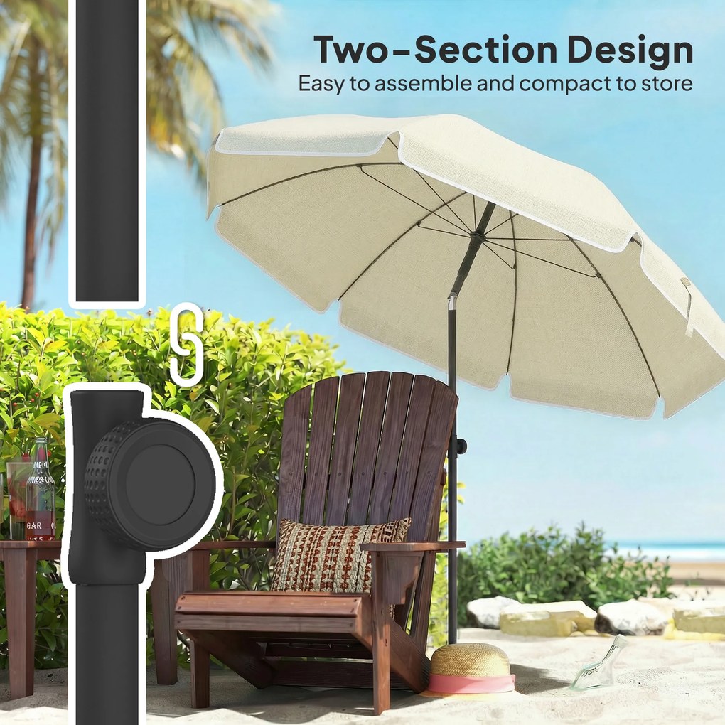 Outsunny Parasol plażowy Ø150 cm wodoodporny składany parasol z regulacją kąta nachylenia, torba do przenoszenia, kotwa do piasku, beżowy | Aosom PL