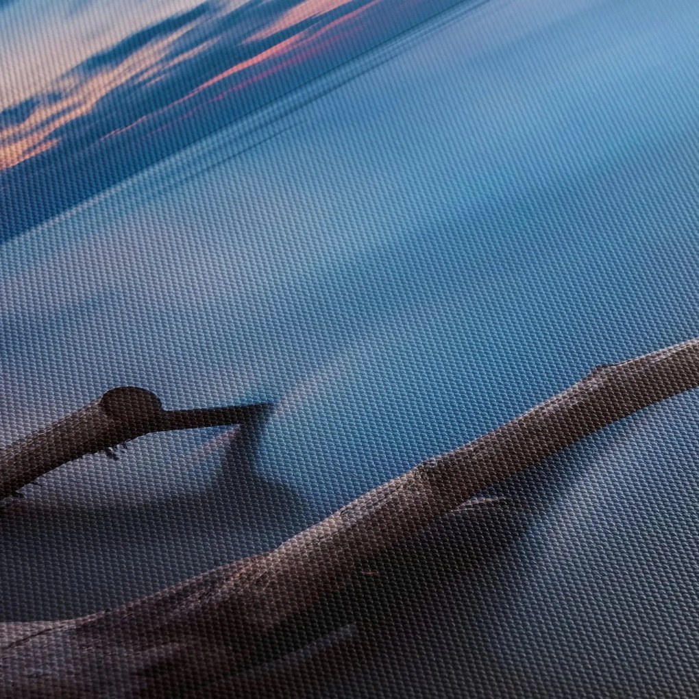 Obraz plaży o zachodzie słońca (z zegarem) (90x30 cm)