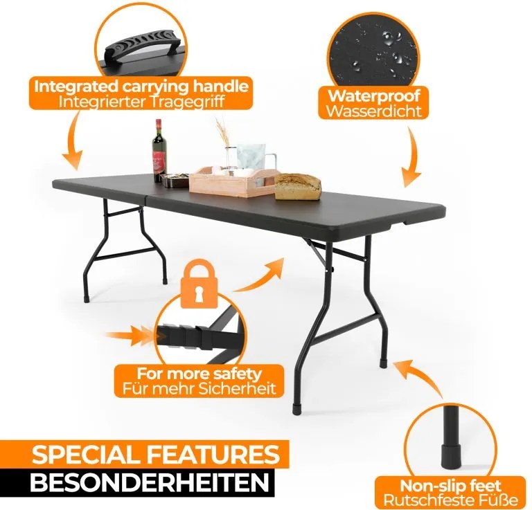 Jago Stół składany 183 cm dla 8 osób - czarny