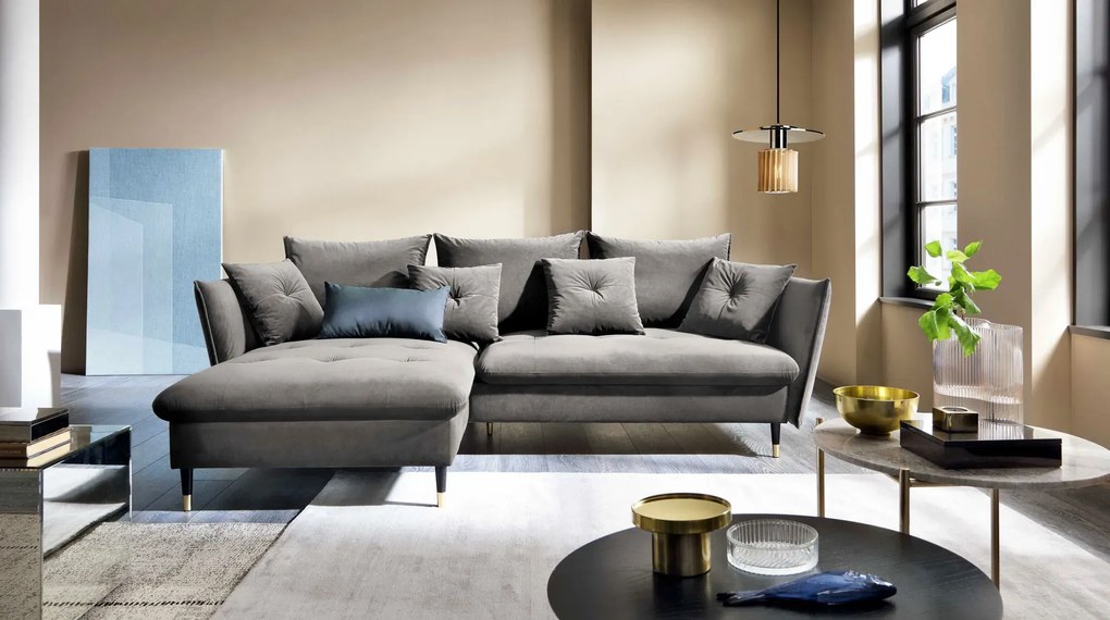 Jasnoszara kanapa narożna pikowana T5-K22