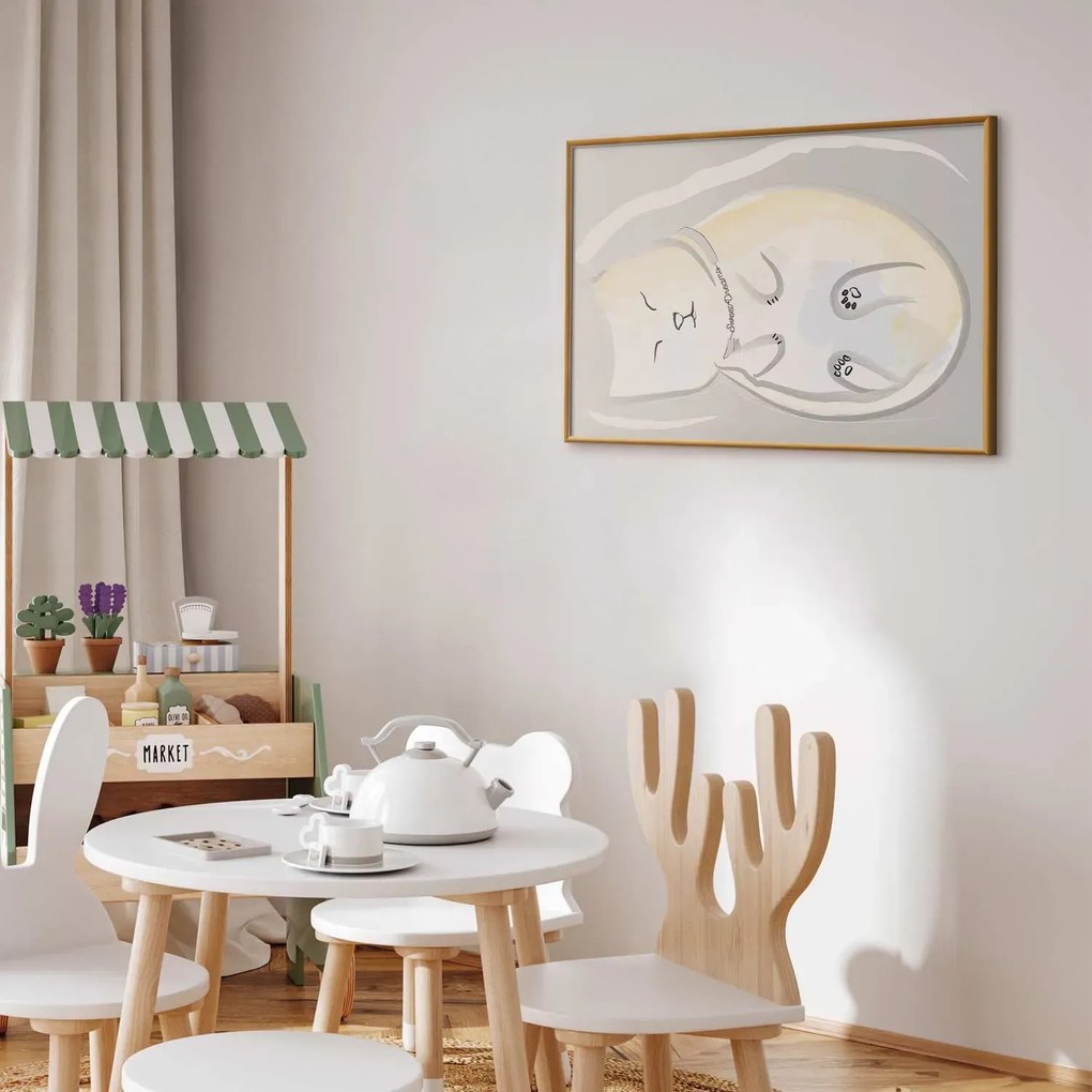 Plakat Śpiący kotek 42x29,7 cm z ramą złotą bez marginesu ARTGEIST B