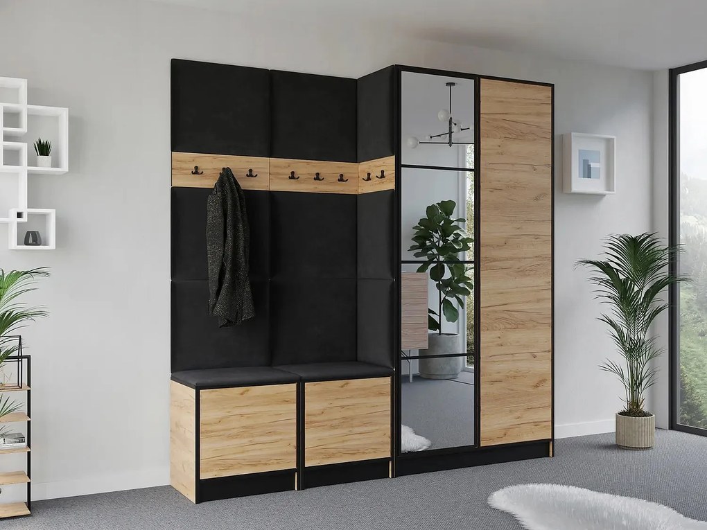 Garderoba EDEN 21  Dąb Craft Złoty + Czarny