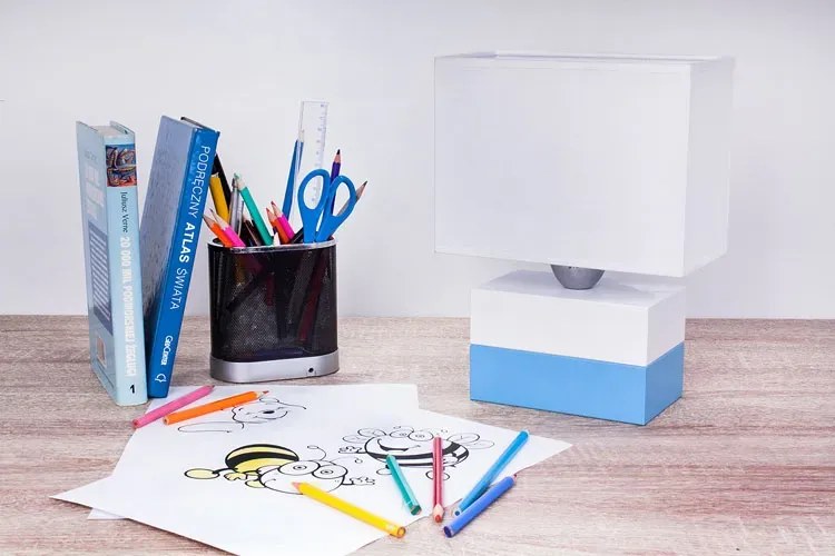 Biało-niebieska drewniana lampka dziecięca - S188 T9-L25