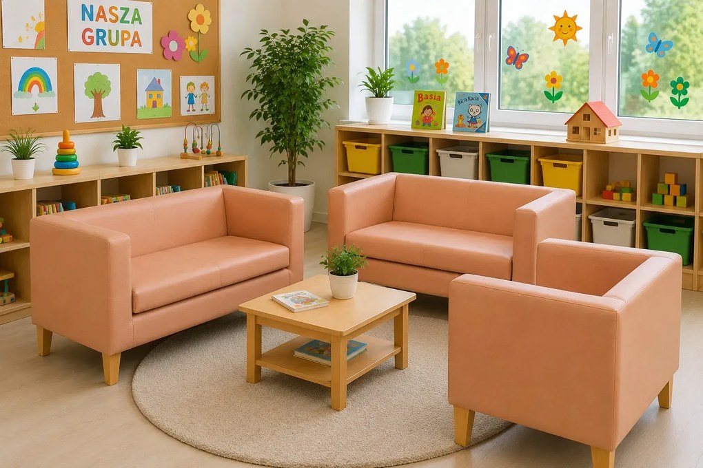 Sofa Monaco : Kolor nogi - Drewno, Kolor tkaniny - EKO-SKÓRA - 14D, Typ tkaniny - Eko-skóra , Wysokość nogi - 20 cm