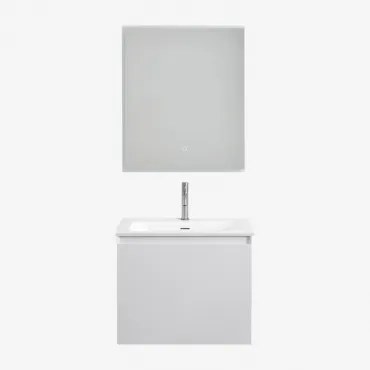 Zestaw Wiszących Mebli Łazienkowych Zintegrowany Z Umywalką Macrae Biała & Prostokątna Lampa Led I - Sklum