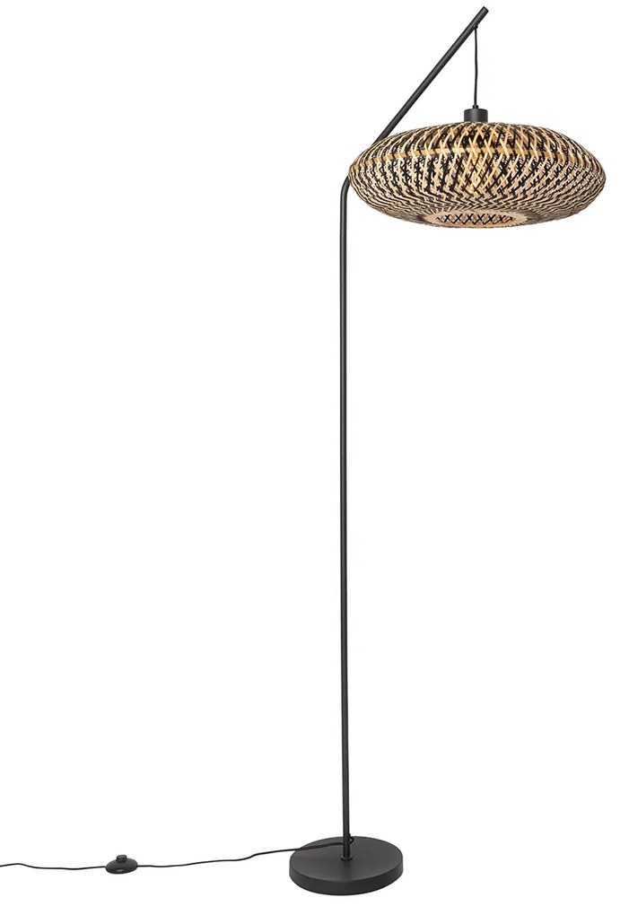 Orientalna lampa podłogowa czarna bambusowa - OstravaKolonialny Oswietlenie wewnetrzne