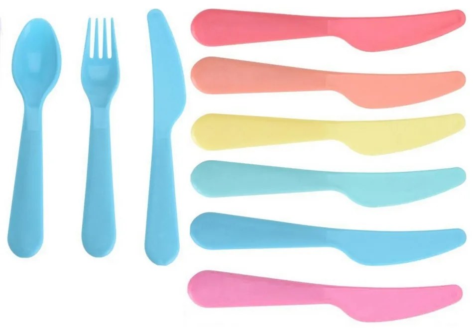 Zestaw plastikowych sztućców dla dzieci Rainbow, 18 sztuk, 6 kolorów