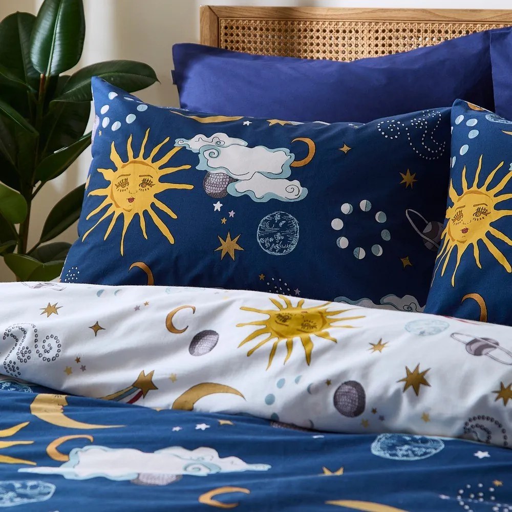 Biało-niebieska bawełniana pościel dwuosobowa 230x220 cm Disco Space – Their Nibs