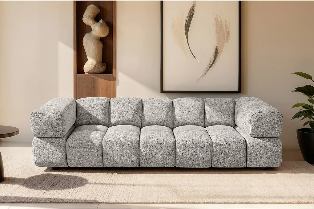 Nowoczesna 4-osobowa Sofa Tkaninowa ALVERO 280cm Jasnoszary Bouclé - Stylowy Design, Pianka O Wysokiej Elastyczności