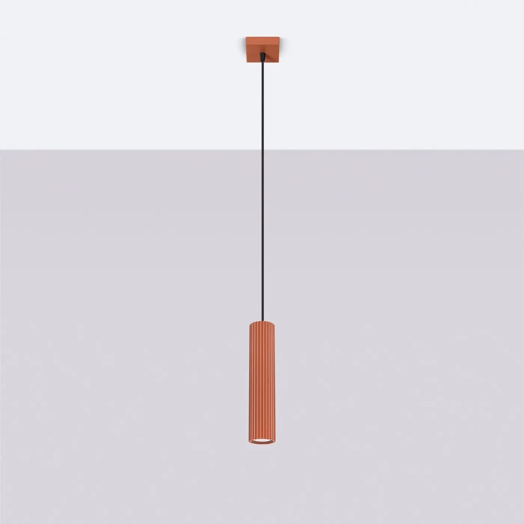 Lampa wisząca KARBON 1 ochra czerwona ryflowana SOLLUX  LIGHTING
